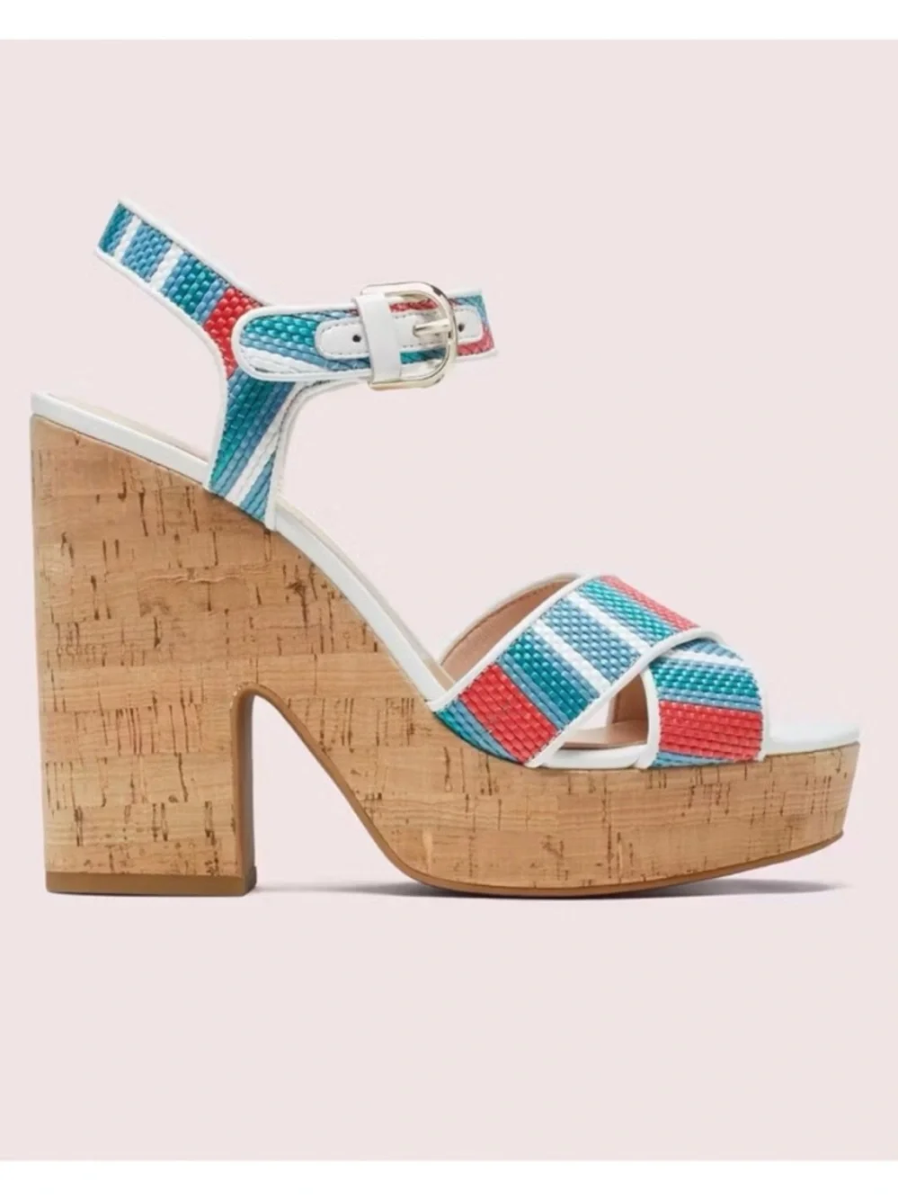 Kate Spade Grace Striped Raffia Platform Sandals w Dust Bag Size 7.5